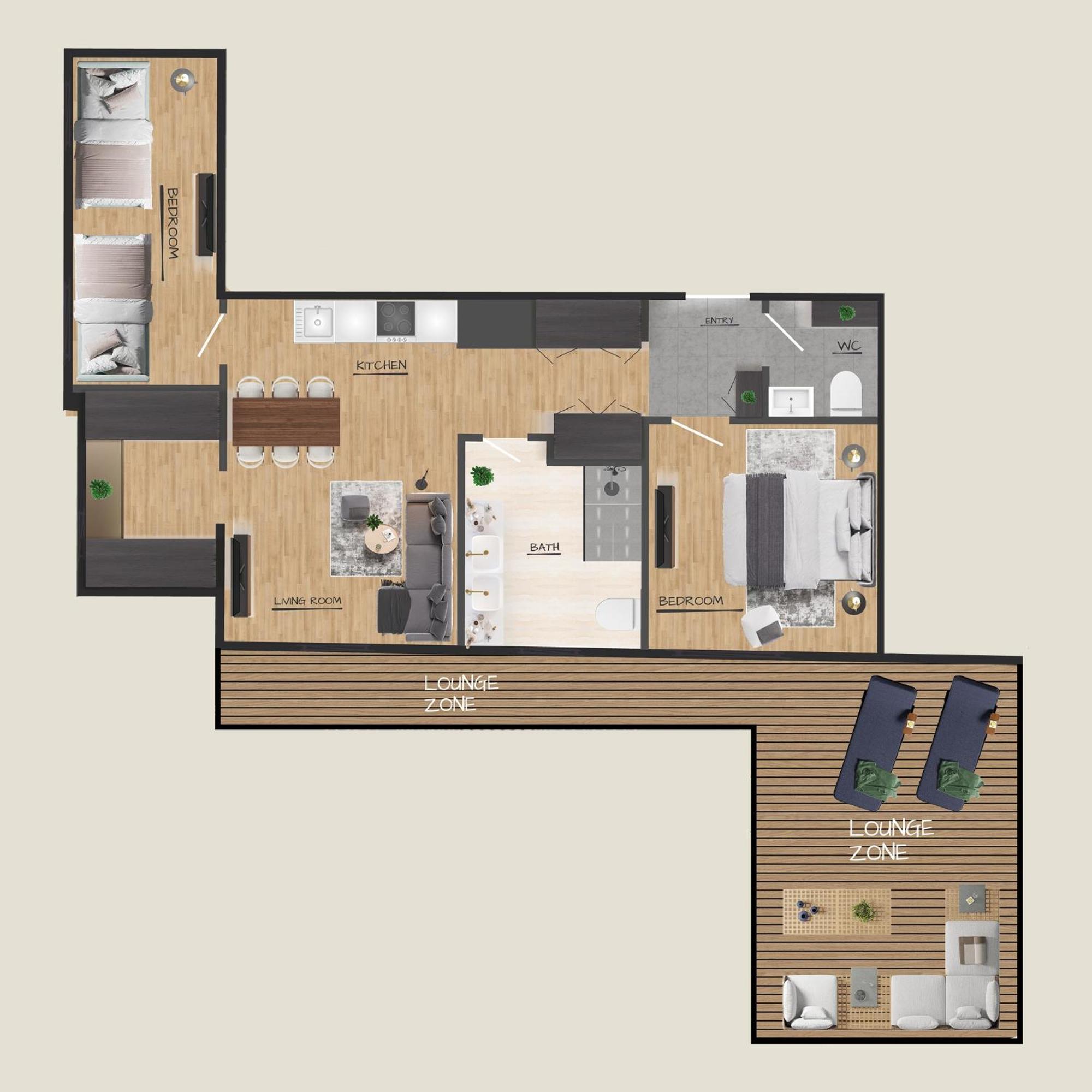 Two-Bedroom Comfort Apartment with Mountain View