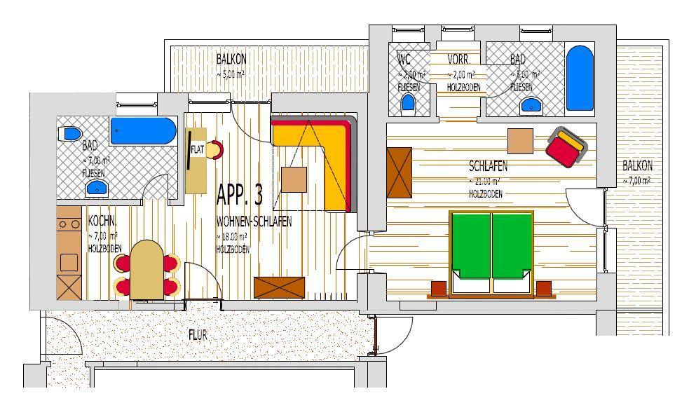 Apartment mit 1 Schlafzimmer und Balkon