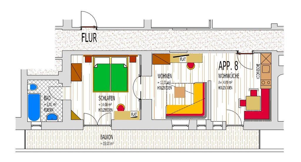 Apartment 8 mit 1 Schlafzimmer und Balkon